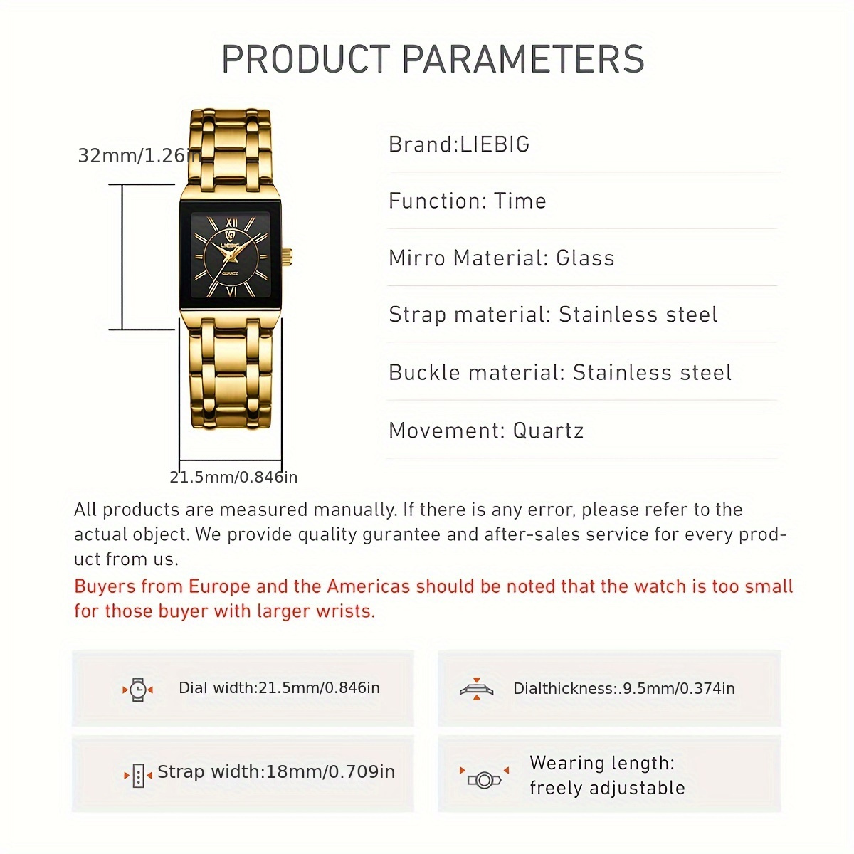 LIEBIG Men Women Classic Square Business Quartz Watch