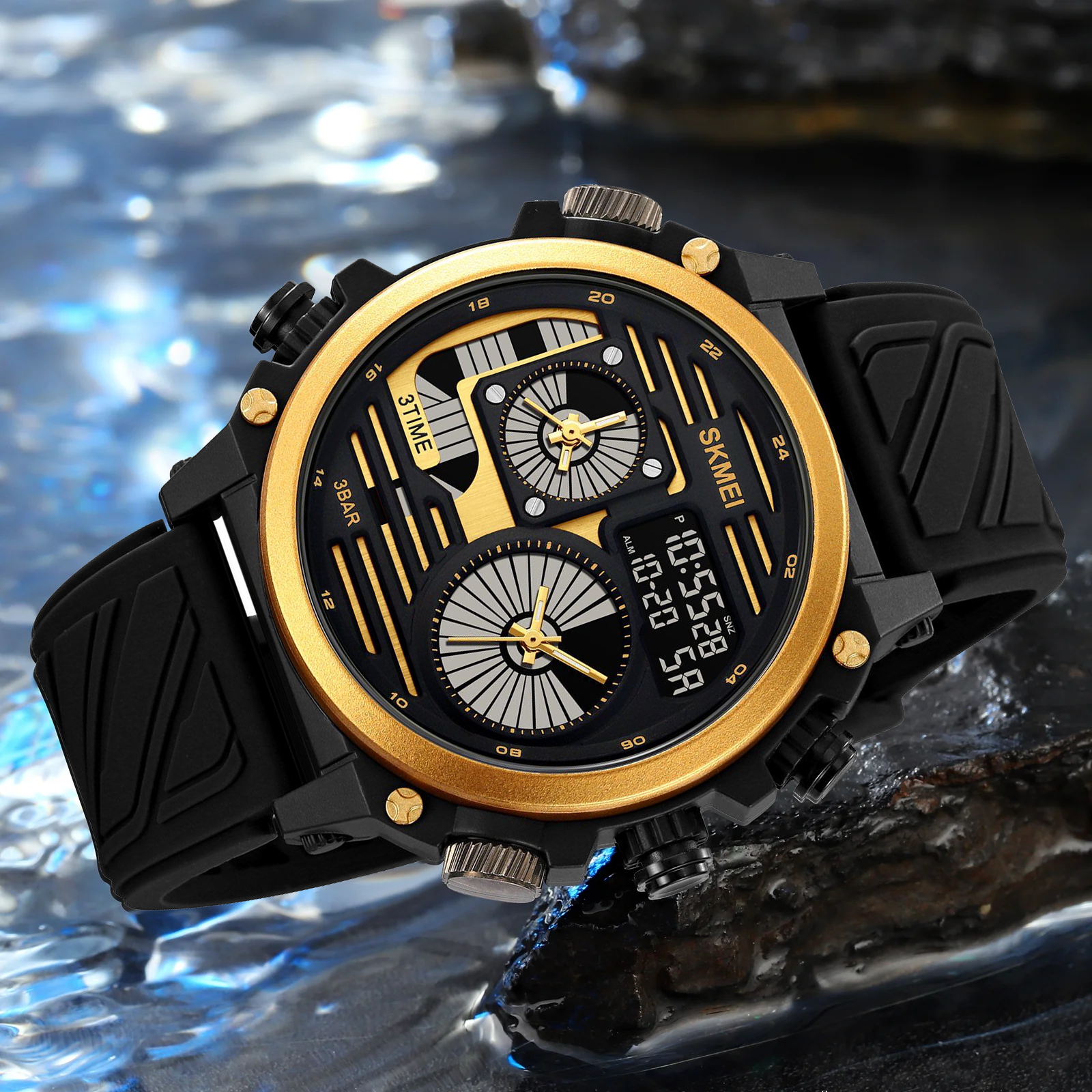 Military waterproof large dial four time watch
