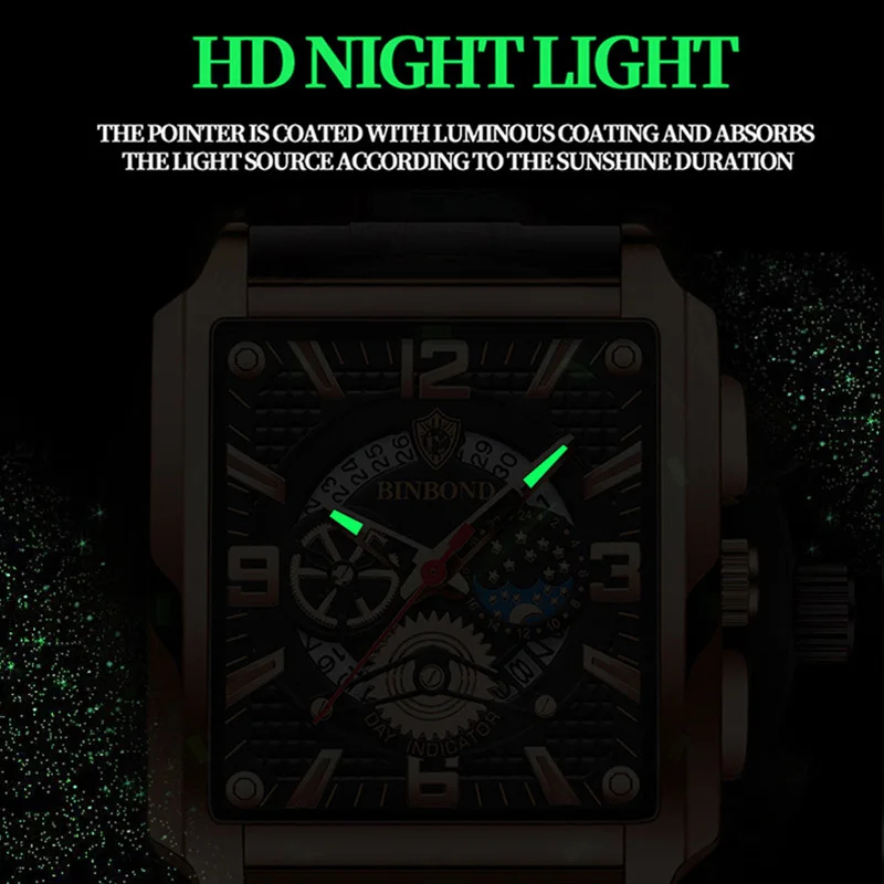 Men's Retro Popular Square Calendar Waterproof Glow Watch