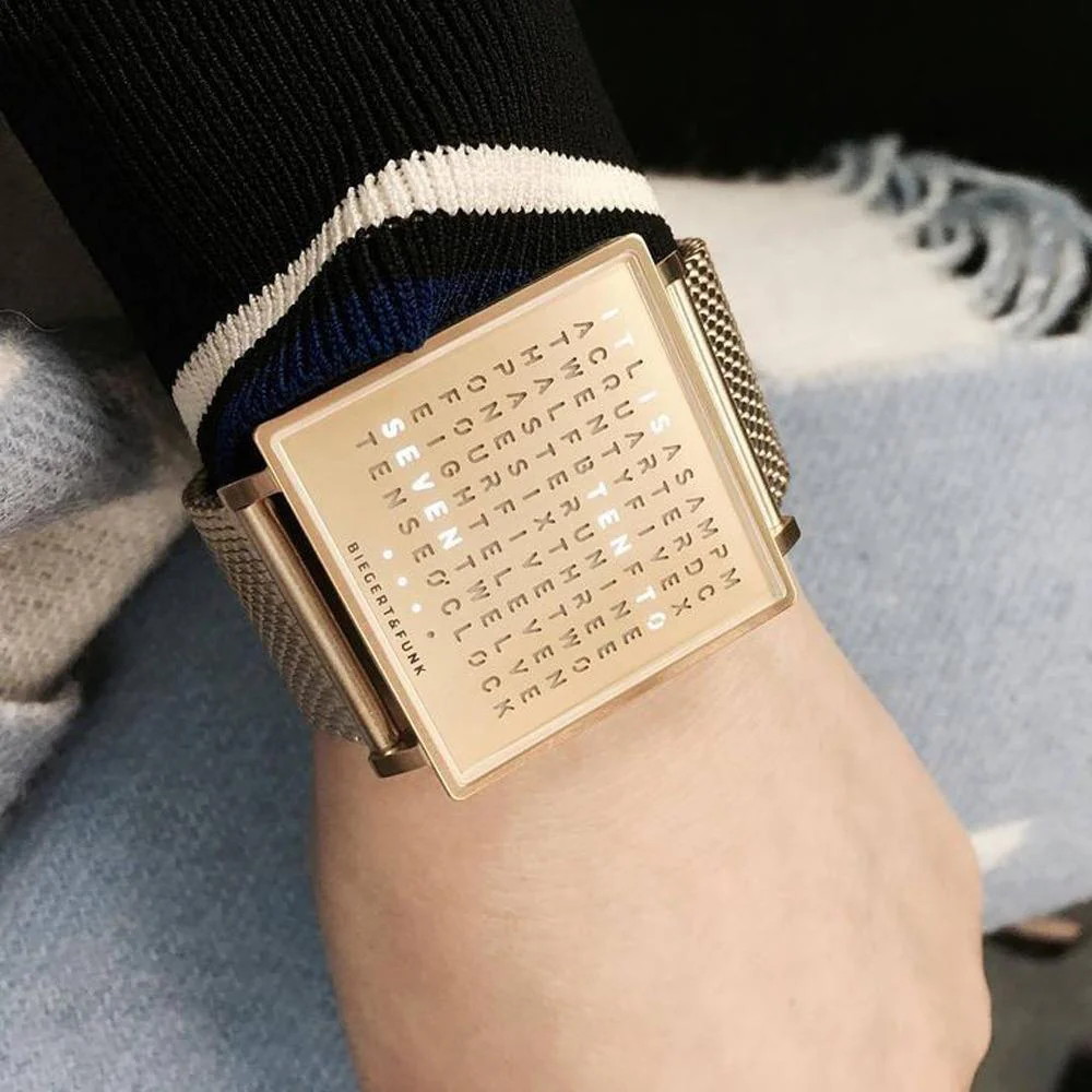 Creative LED letter display square steel strap watch