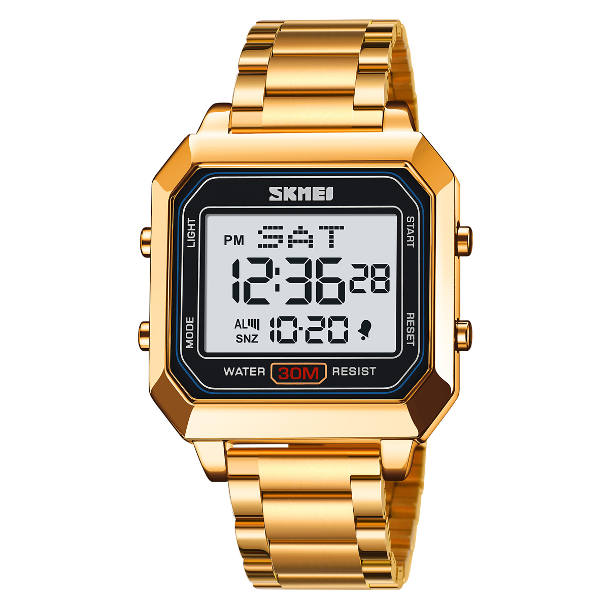 Men's digital waterproof dual time watch