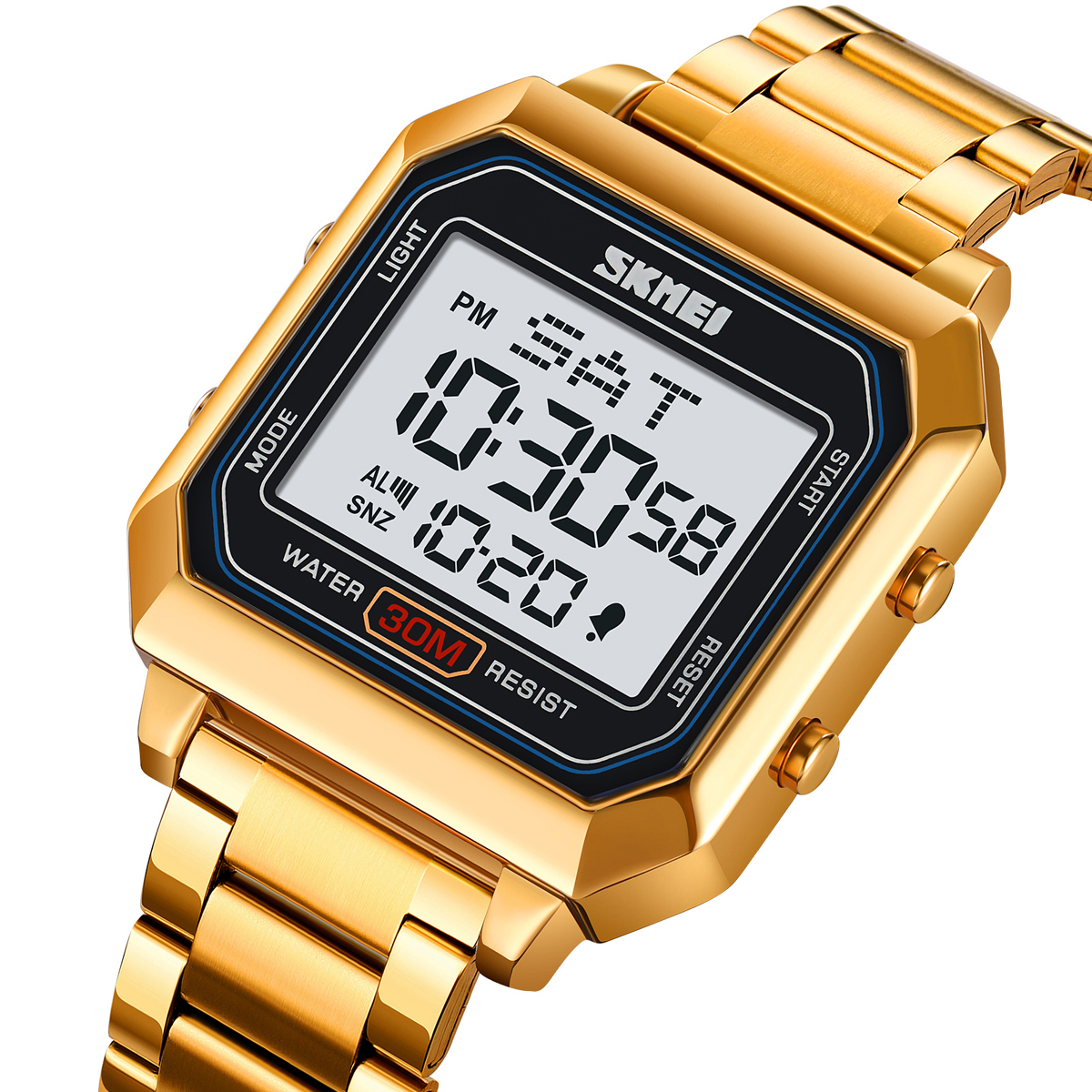 Men's digital waterproof dual time watch