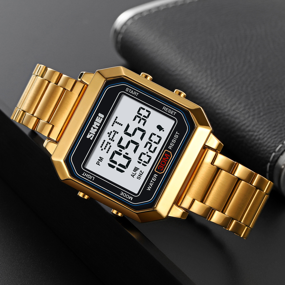 Men's digital waterproof dual time watch