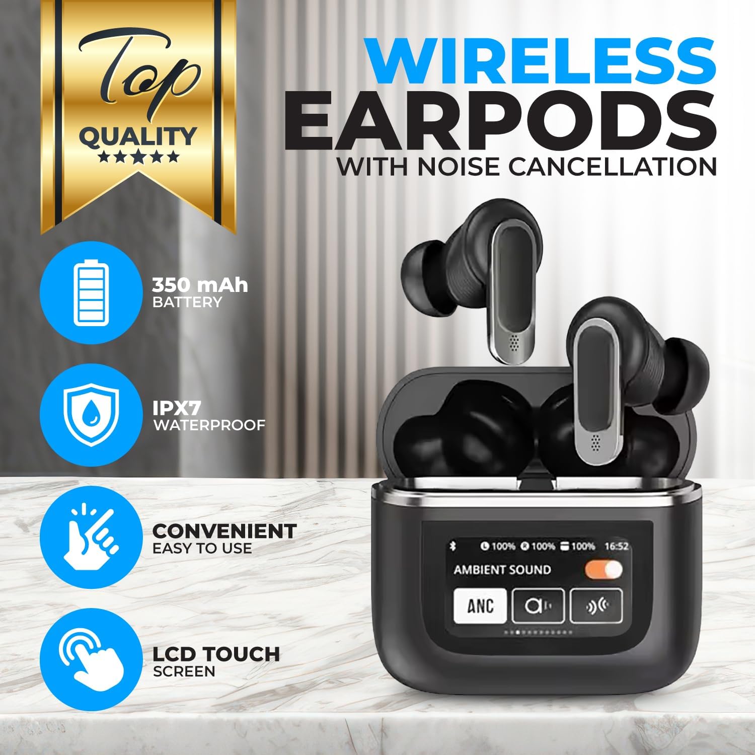 V8 Wireless Earbuds with LCD Touch Screen