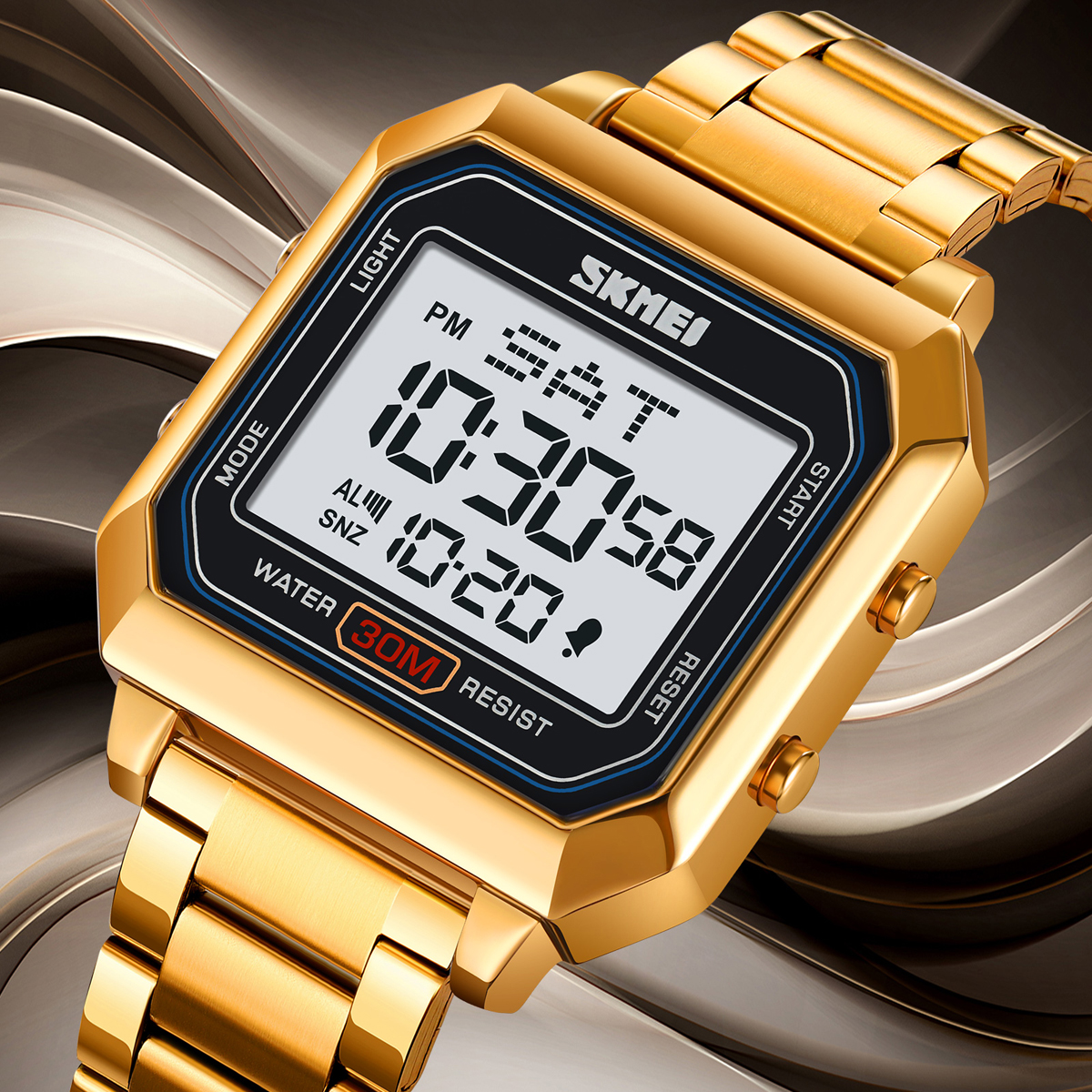 Men's digital waterproof dual time watch