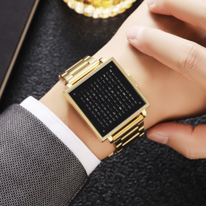 Creative LED letter display square steel strap watch