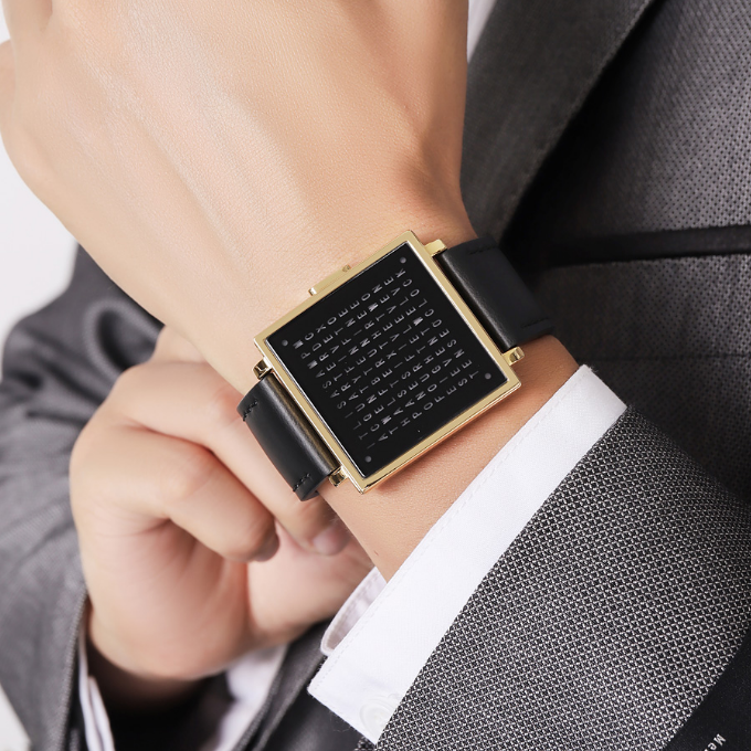 Creative LED letter display square steel strap watch