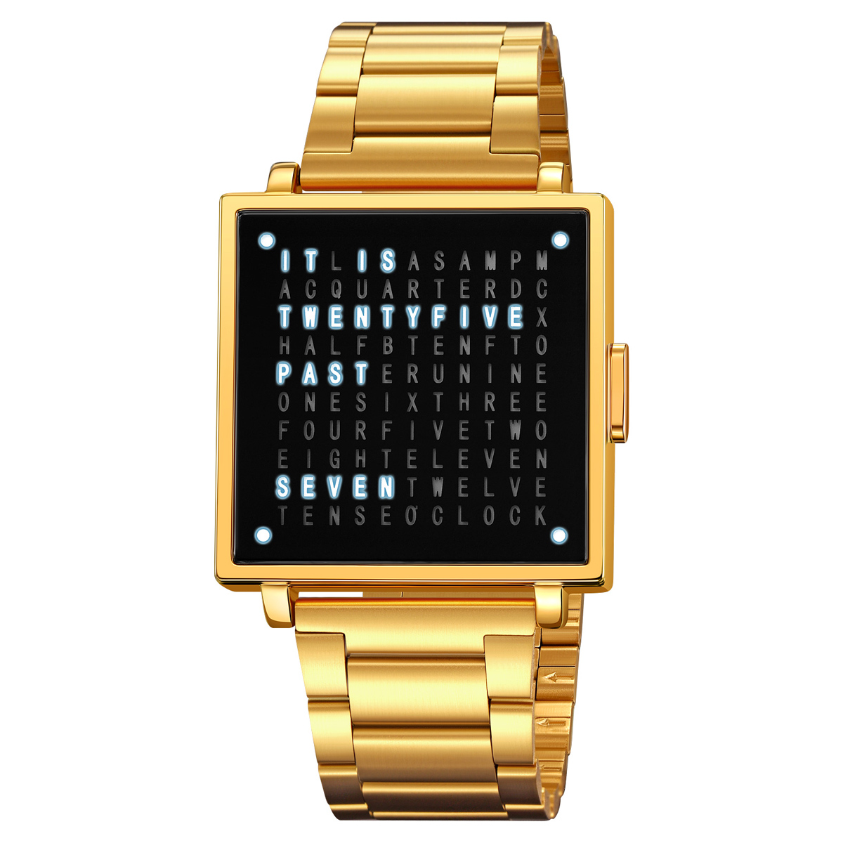 Creative LED letter display square steel strap watch