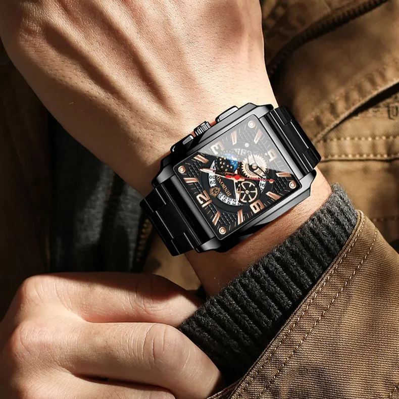 Men's Retro Popular Square Calendar Waterproof Glow Watch