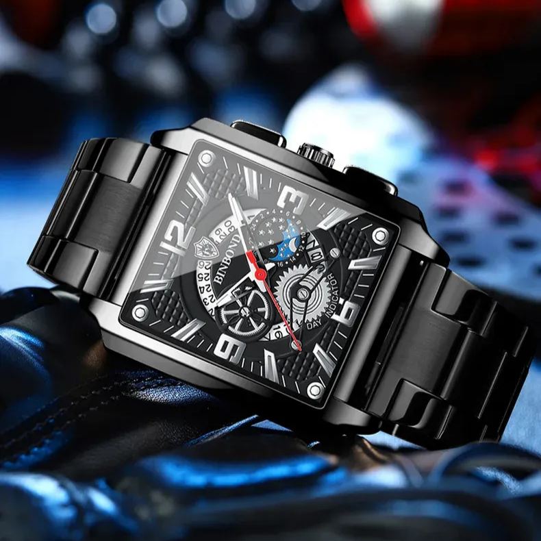 Men's Retro Popular Square Calendar Waterproof Glow Watch