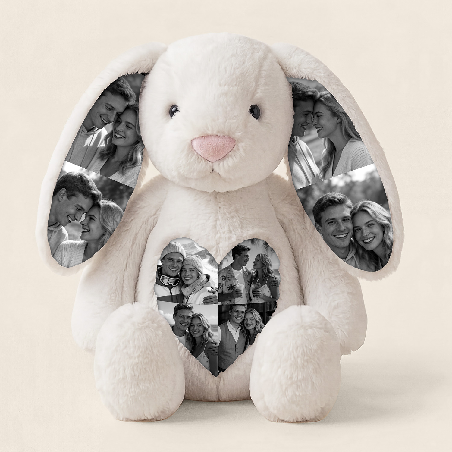 Personalized Photo Bunny Plush – Personalized Hidden Ear Picture Bunny Gift for Couples Anniversary Day Gifts