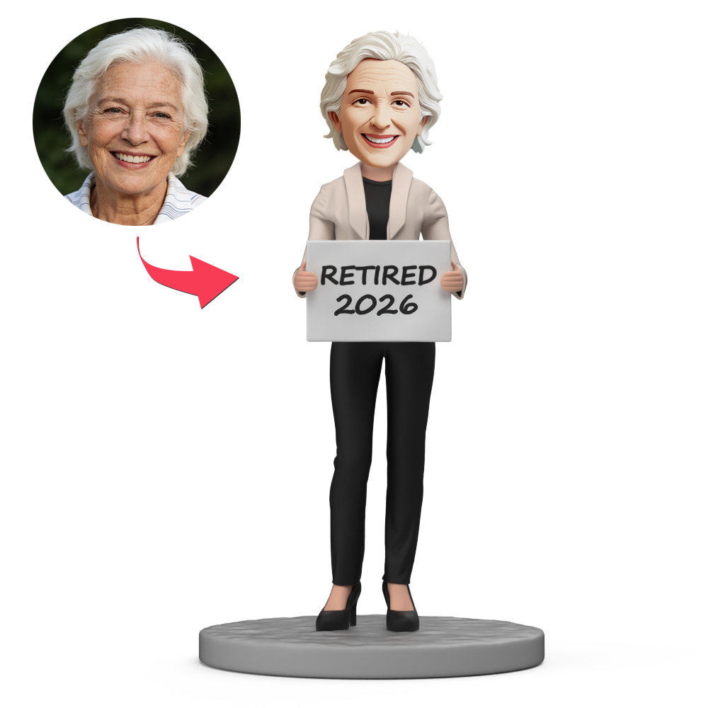 2026 Retired Female Wearing Suit Custom Bobblehead With Engraved Text