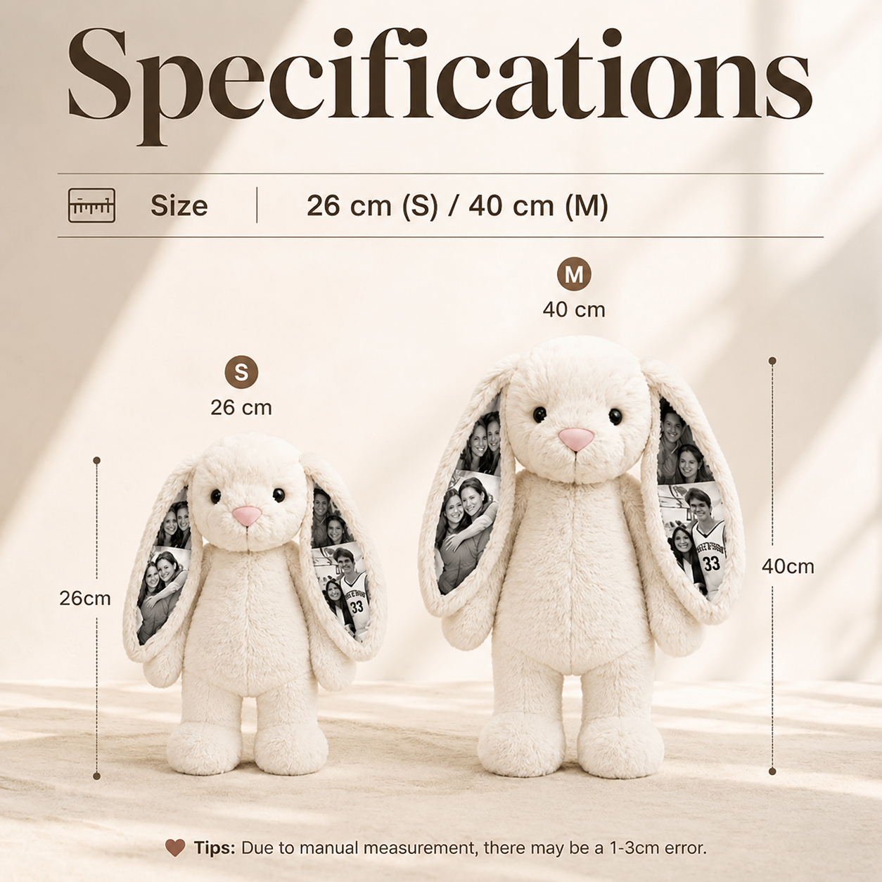 Custom Heart Photo Bunny Plush – Personalized Hidden Ear Picture Bunny Custom Text Anniversary Gift for Couples