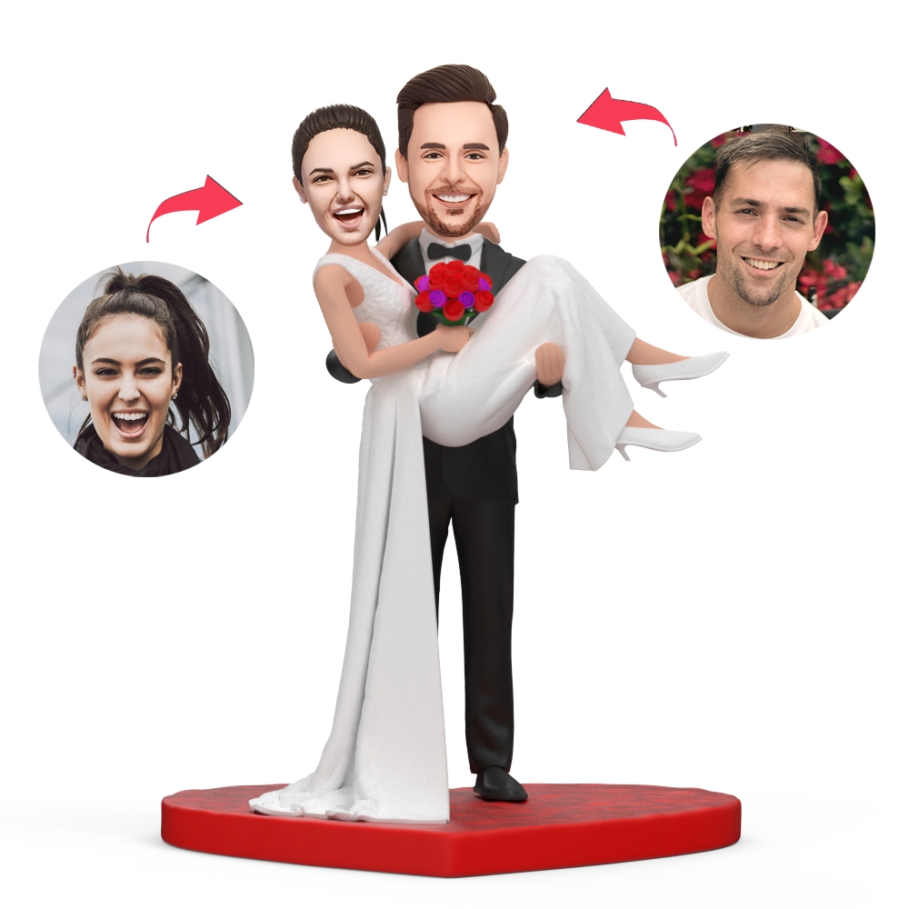 Bridegroom Holds The Bride Custom Bobblehead With Engraved Text