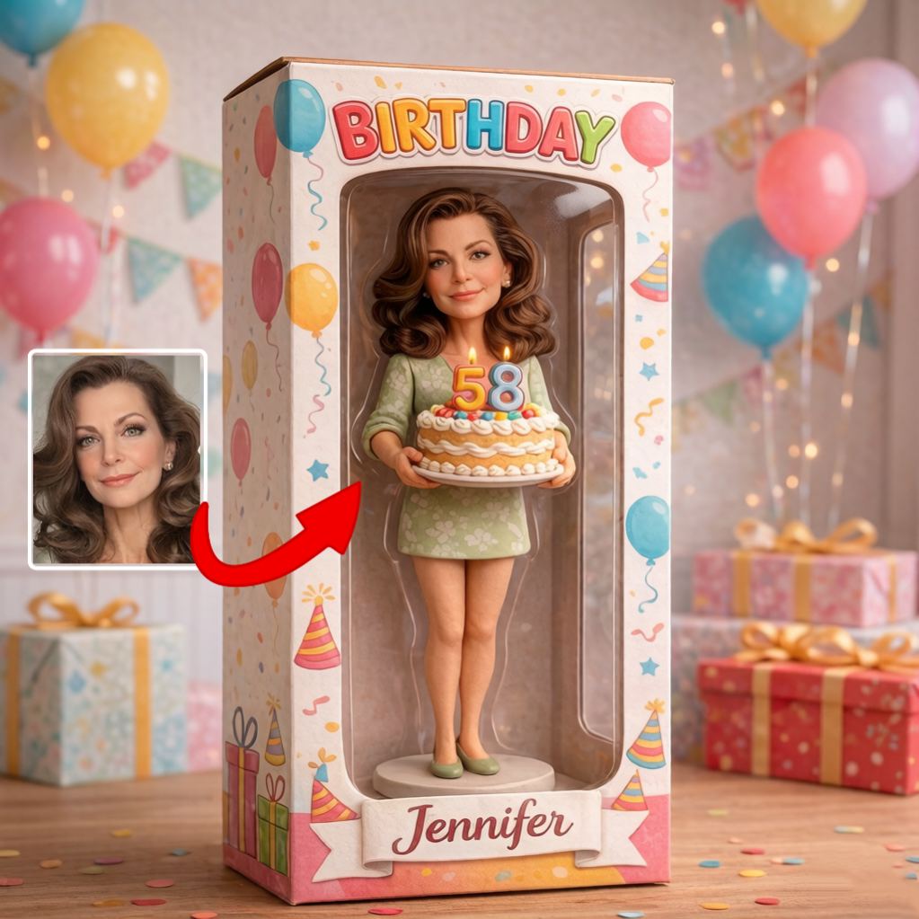 Fully Body Customizable 1 Person in Gift Box, Custom Birthday Bobbleheads With Engraved Text, Unique Gift Idea