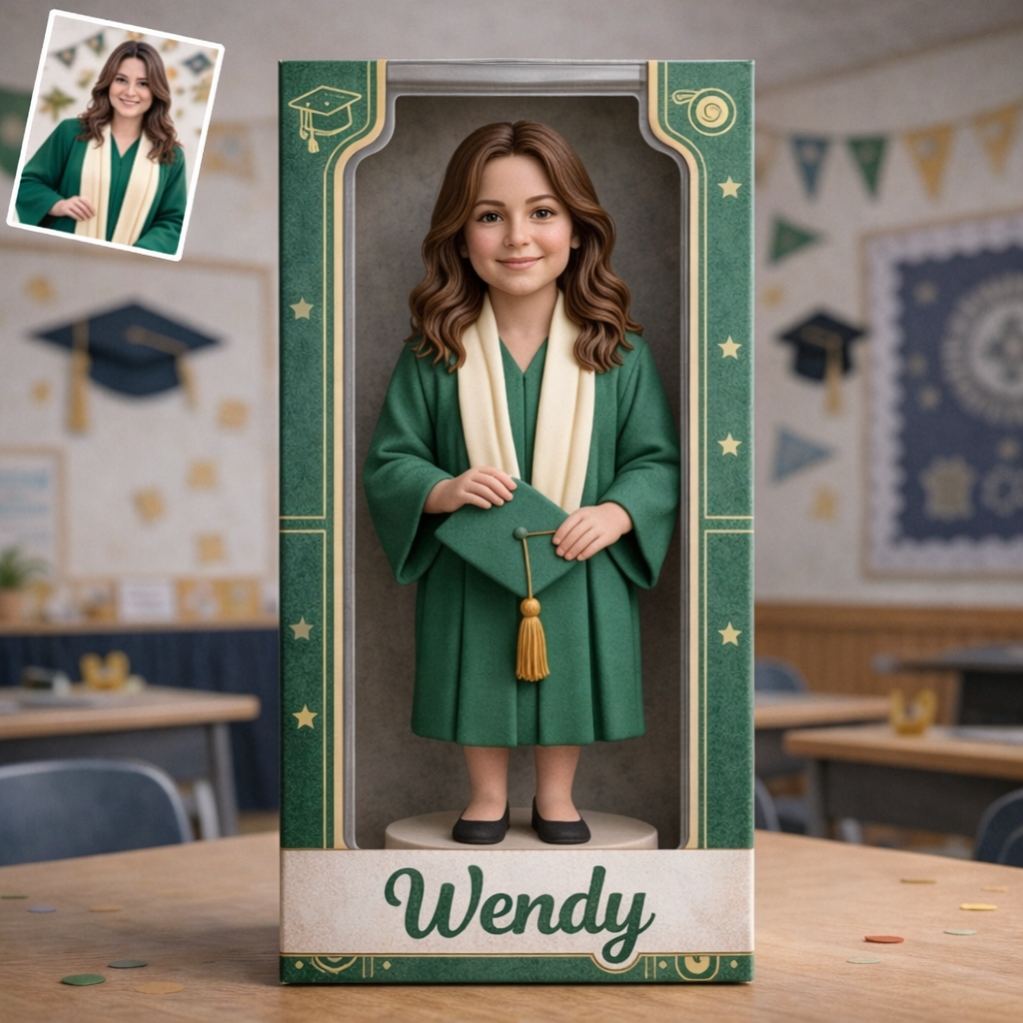 Fully Body Customizable 1 Person in Gift Box, Custom Graduation Bobbleheads With Engraved Text, Unique Graduation Gift