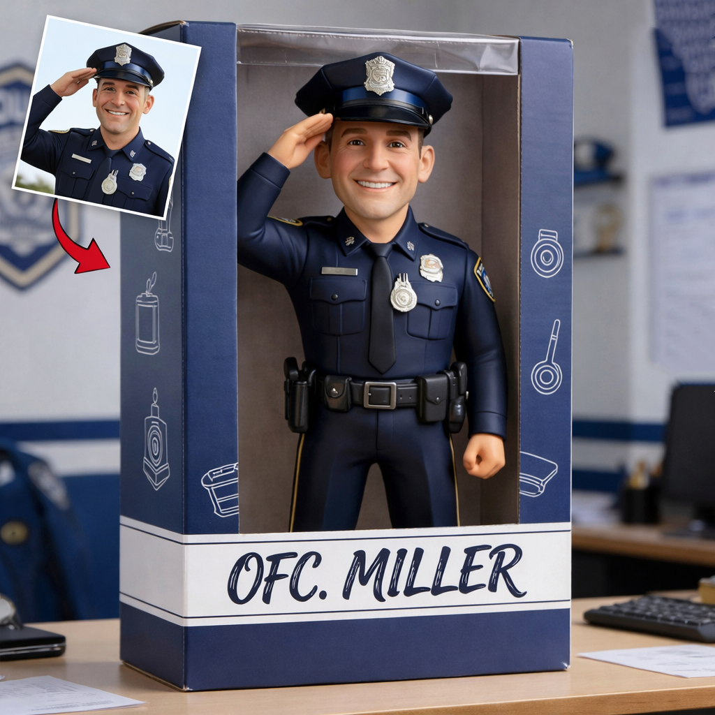 Fully Body Customizable 1 Person in Gift Box, Custom Police Bobbleheads With Engraved Text, Unique Gift Idea
