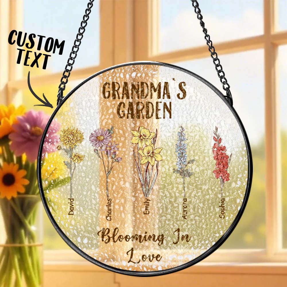 Custom Birth Flower Glass Suncatcher Personalized Grandma's Garden Window Hanging Mother's Day Gift