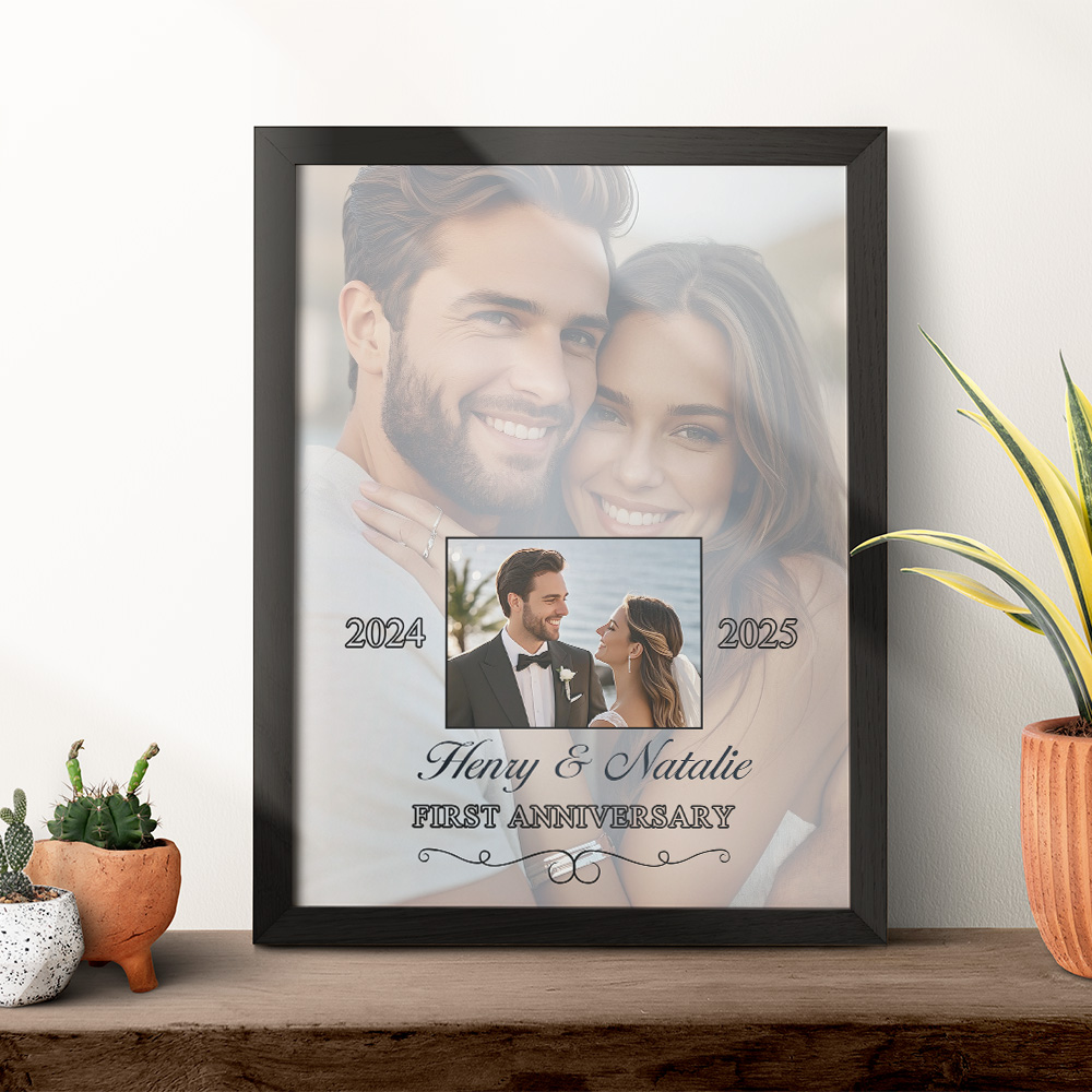 Then & Now Anniversary Photo Frame Personalized Wall Art Gift for Couples Wedding Anniversary Gift
