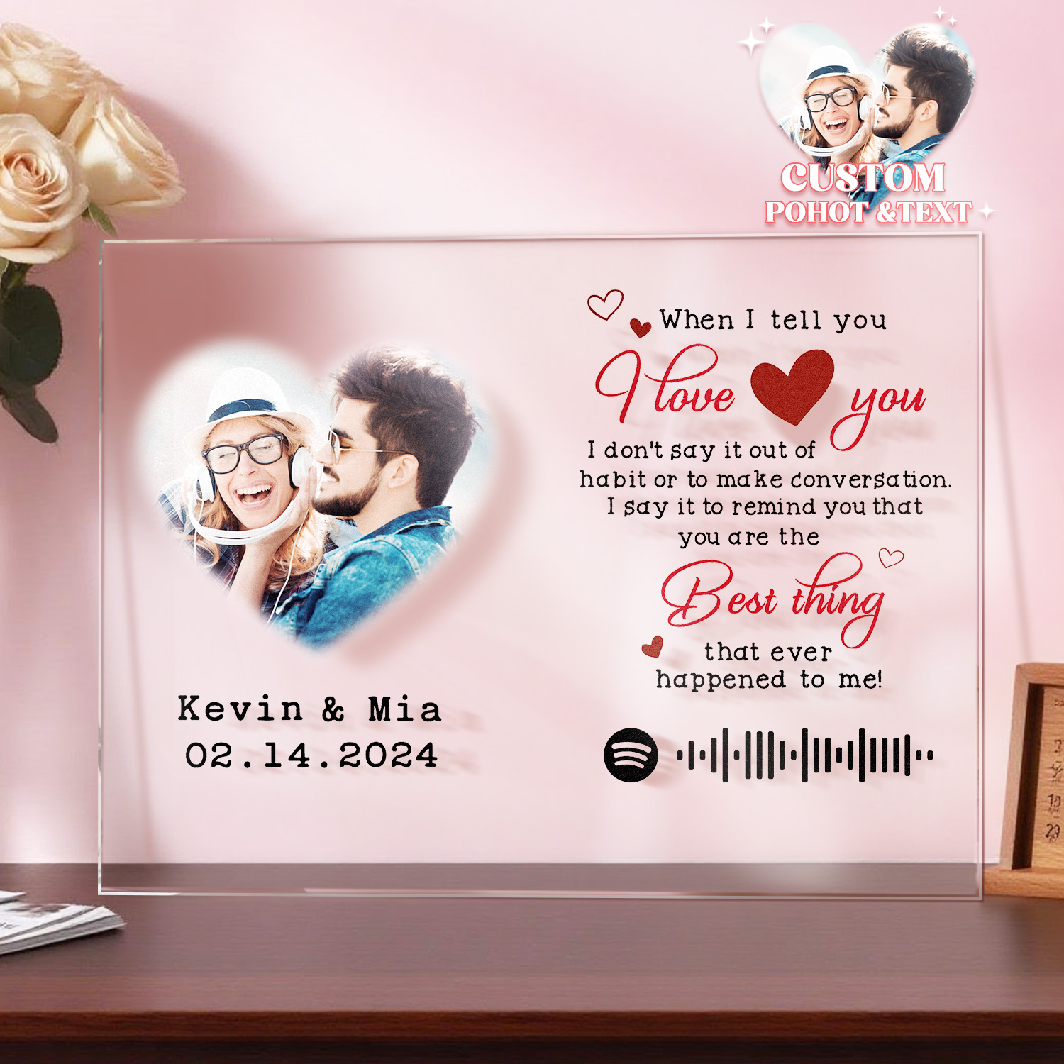 Personalized Photo Plaque I Love You Custom Acrylic Spotify Song Decor Anniversary Gift For Couples