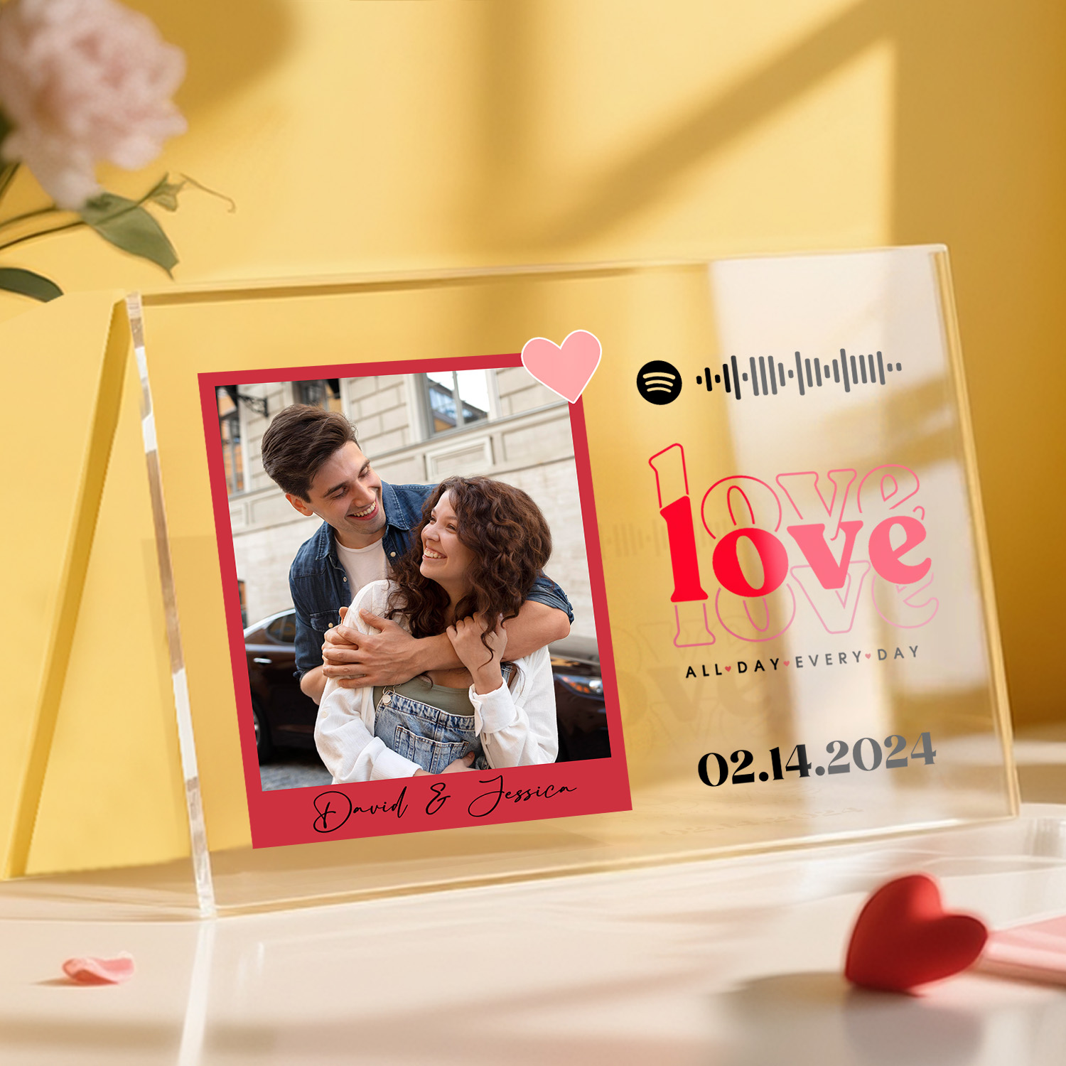 Love All Day Every Day Personalized Photo Plaque Custom Acrylic Spotify Song Decor Anniversary Gift For Couples