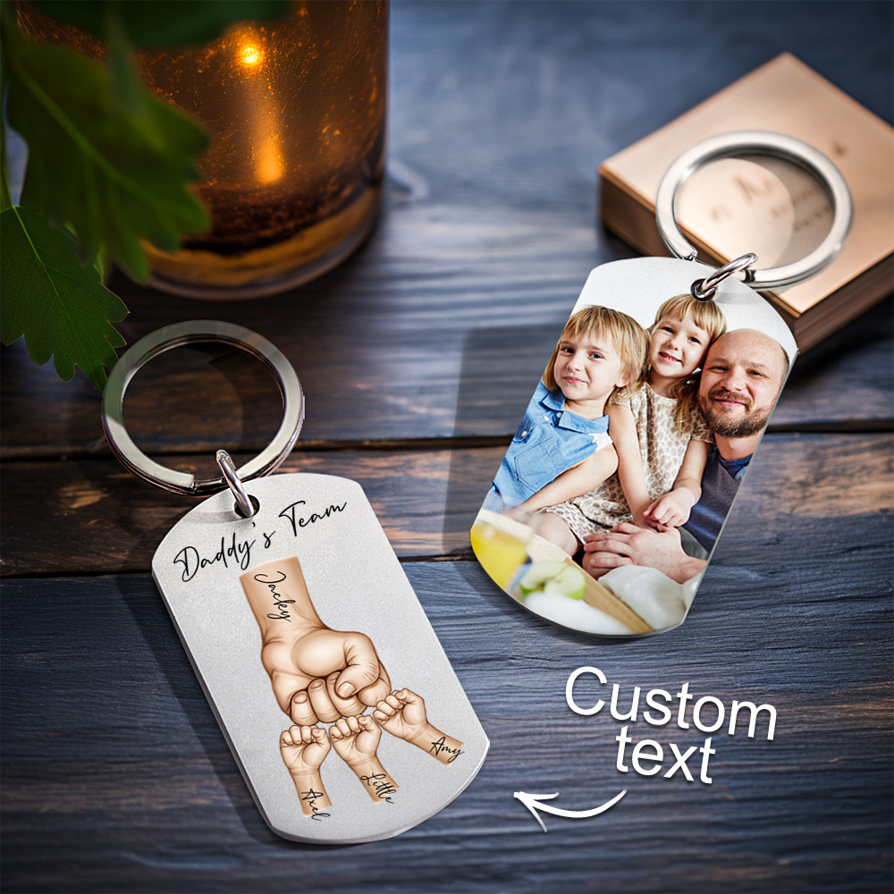 Father's Day Gifts Custom Photo Daddy's Team Fist Bump Keychain Personalized Name Keychain Gift for Dad