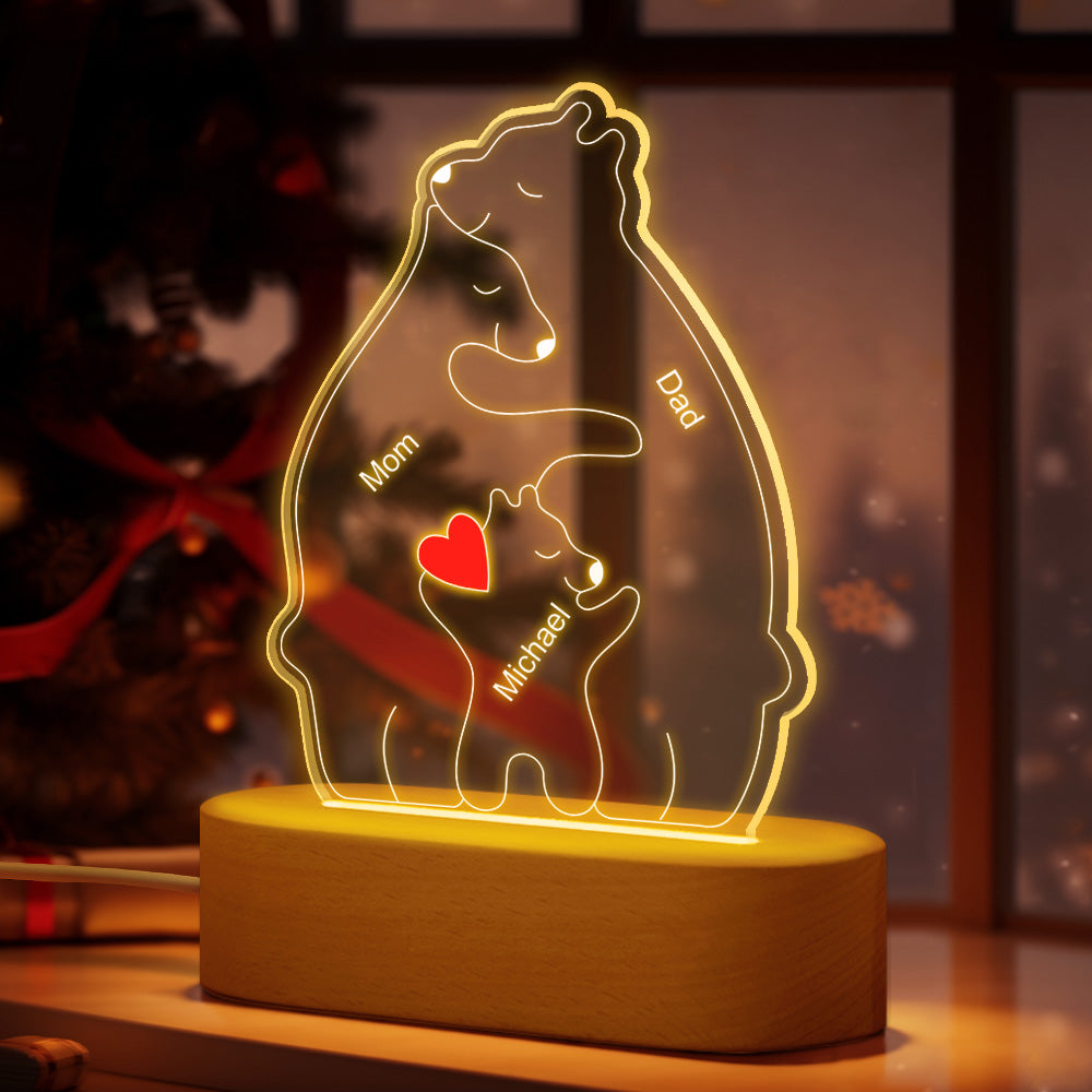 Personalized Names Warm Bear Family Acrylic Lamp Custom Night Light Best Christmas Gift