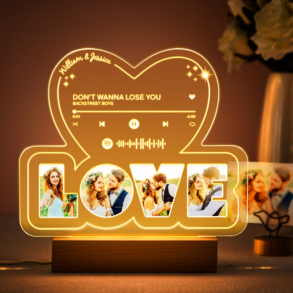 Custom Photo LOVE Night Light Personalized Spotify Code Music Plaque Lamp Valentine Gifts