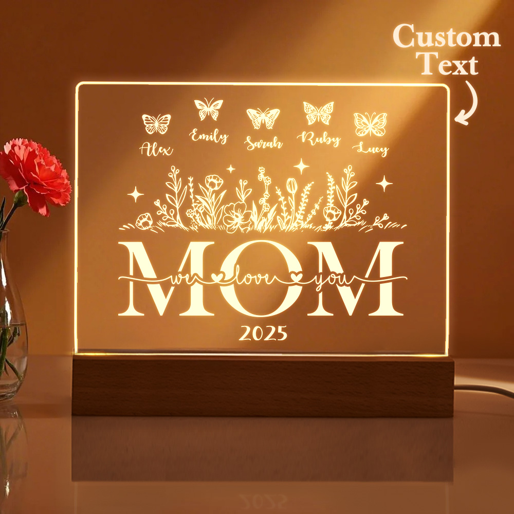 Custom Mama's Garden Acrylic Plaque Personalized Mother's Day Acrylic Night Light Gift for Mom or Grandma Mother's Day Gift
