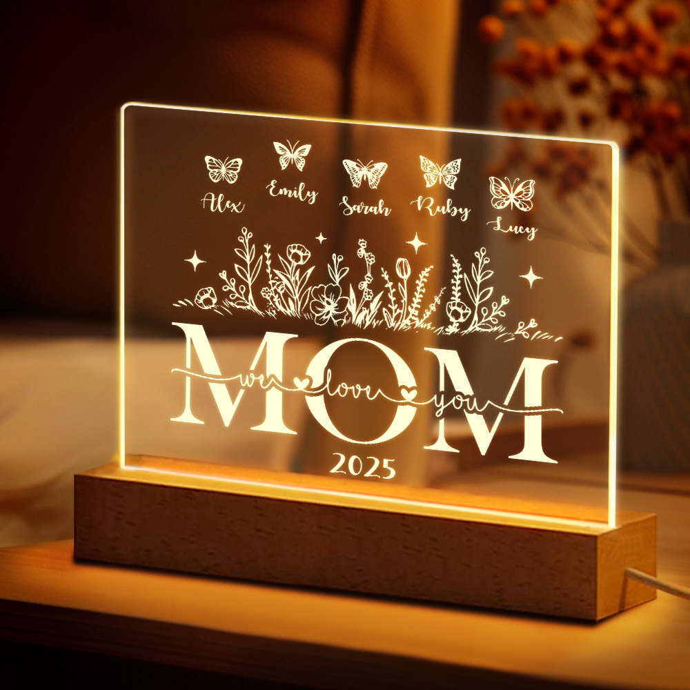 Custom Mama's Garden Acrylic Plaque Personalized Mother's Day Acrylic Night Light Gift for Mom or Grandma Mother's Day Gift