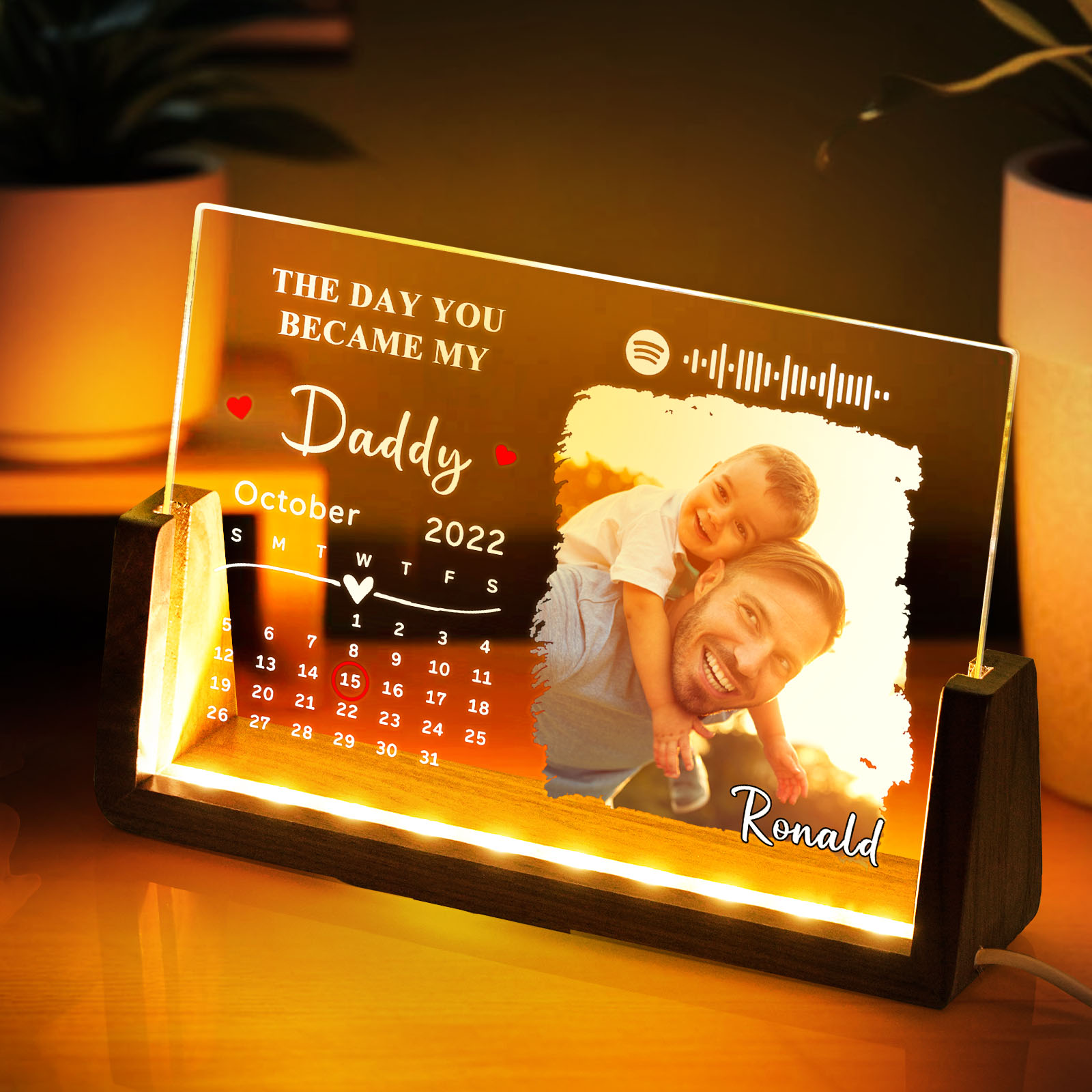 Father's Day Gifts Personalized To My Dad Spotify Calendar Acrylic Night Light Photo Decor