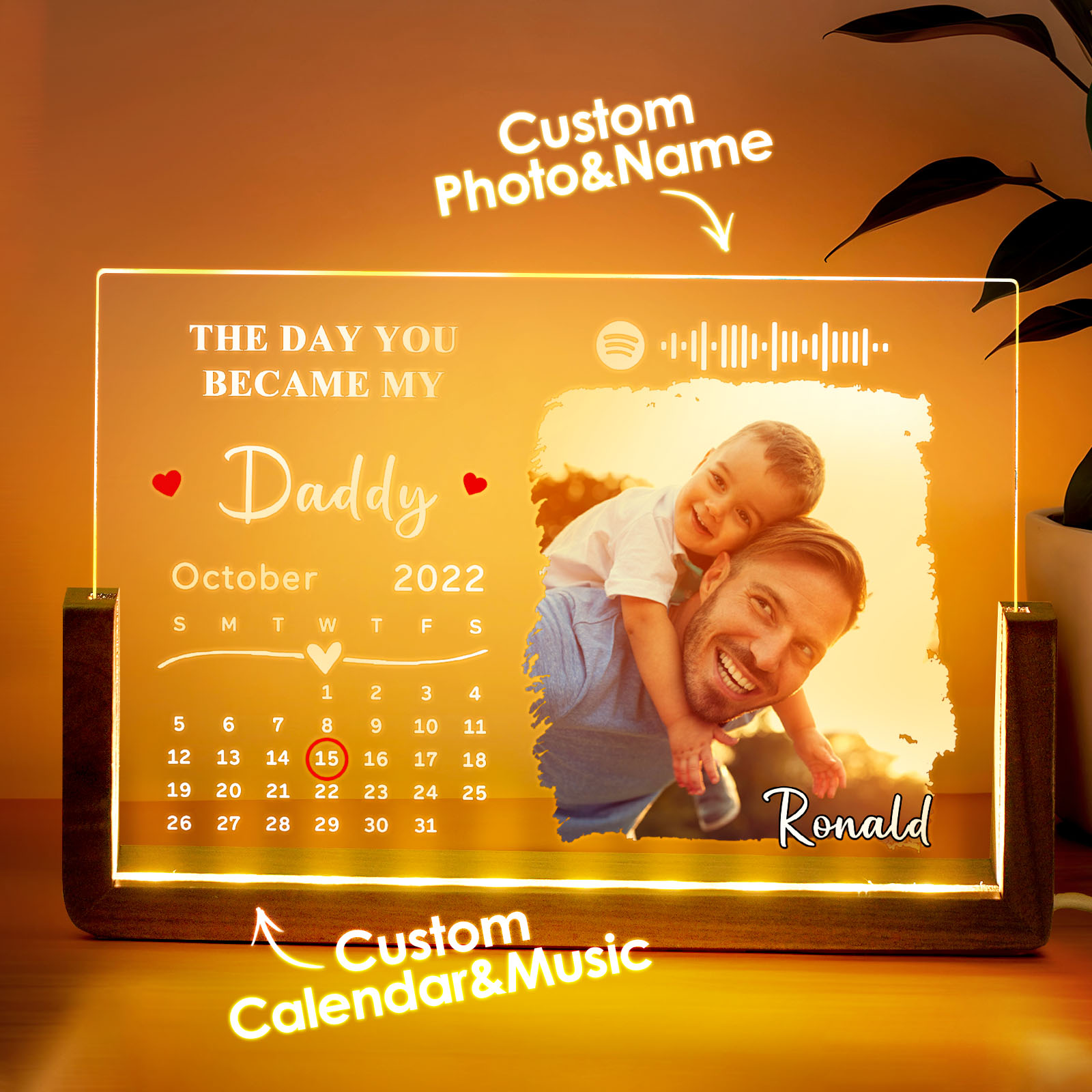 Father's Day Gifts Personalized To My Dad Spotify Calendar Acrylic Night Light Photo Decor