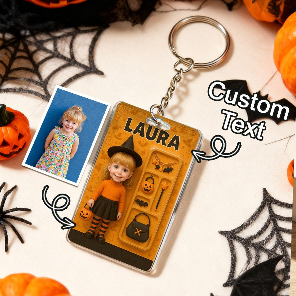 Custom 3D Effect Action Figure Pack Packaging Personalized Acrylic Pumpkin Girl Keychain Gift for Halloween - 