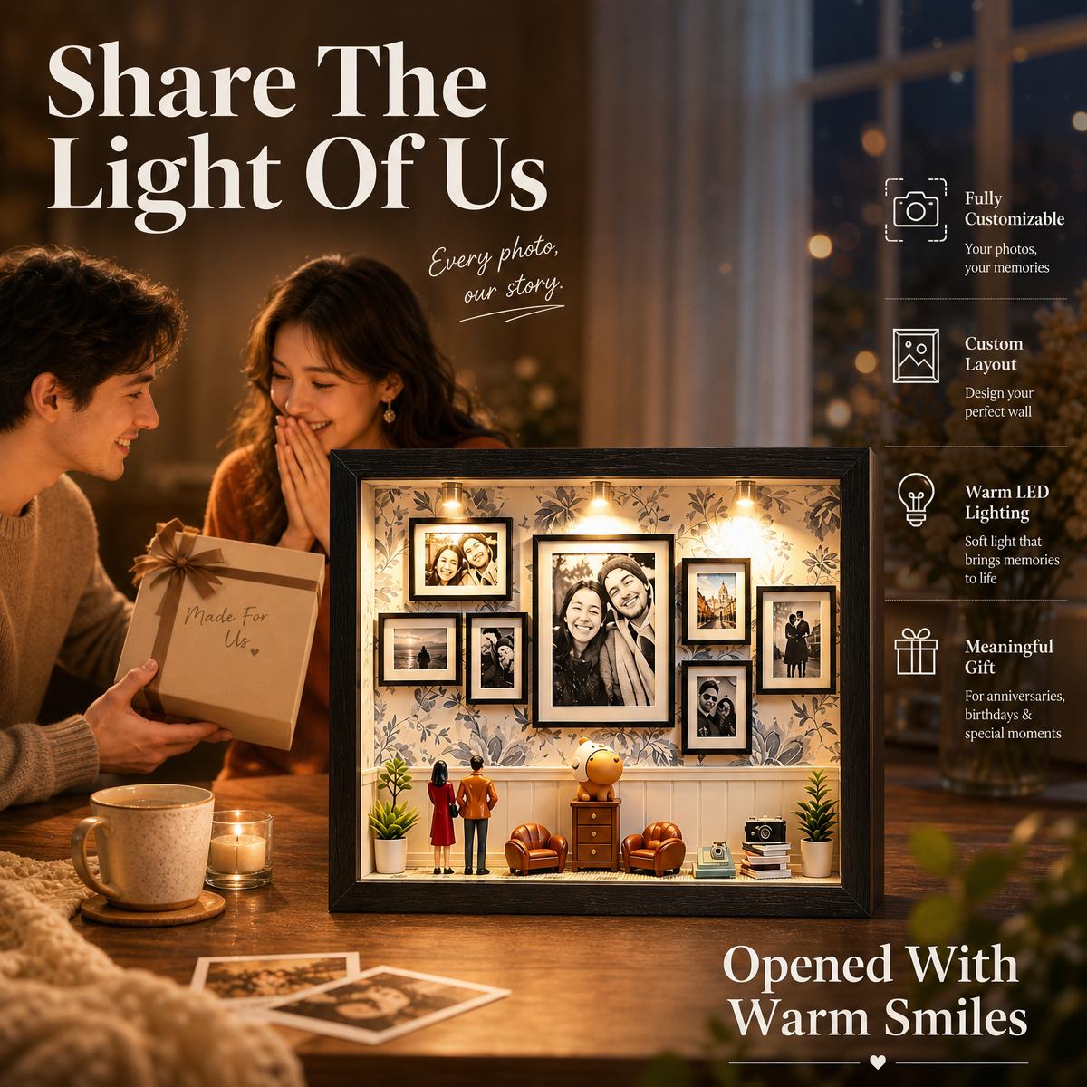 Personalized Photo Museum of Us Frame Home Gallery Frame with Miniature Home Decor Accents Gift for Couples - 