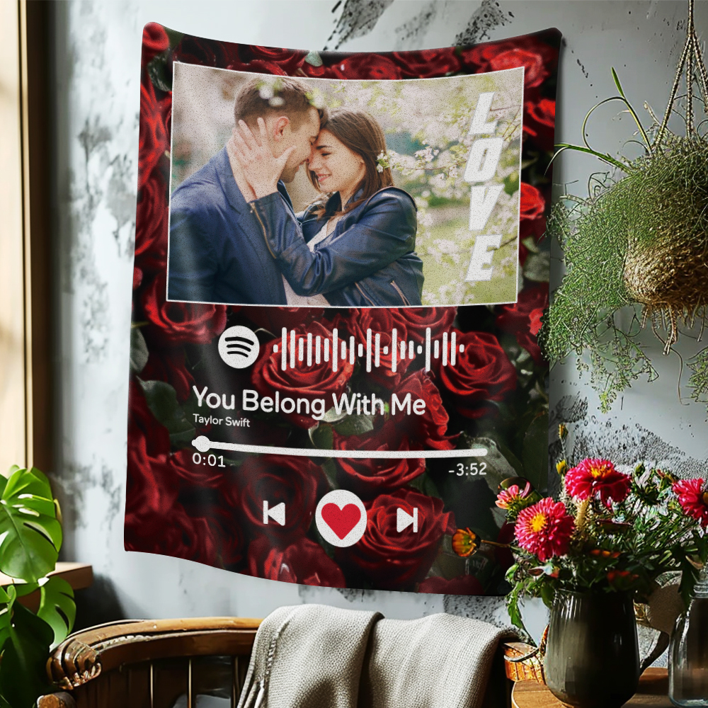 Custom Spotify Code Music Blanket Personalized Photo Blankets Rose