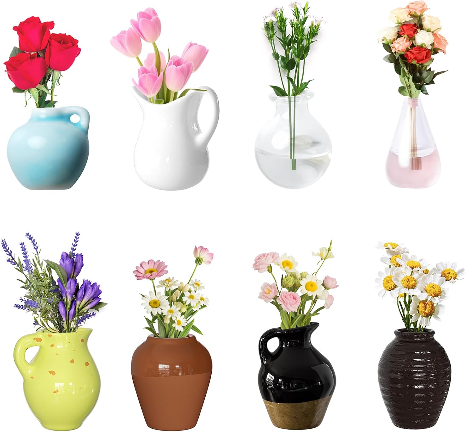 Cute Mini Resin Vase Magnets for Fridge Funny Small Plant Magnets for Refrigerator Decoration Kitchen Locker Kitchen Office (8 Pack) - 