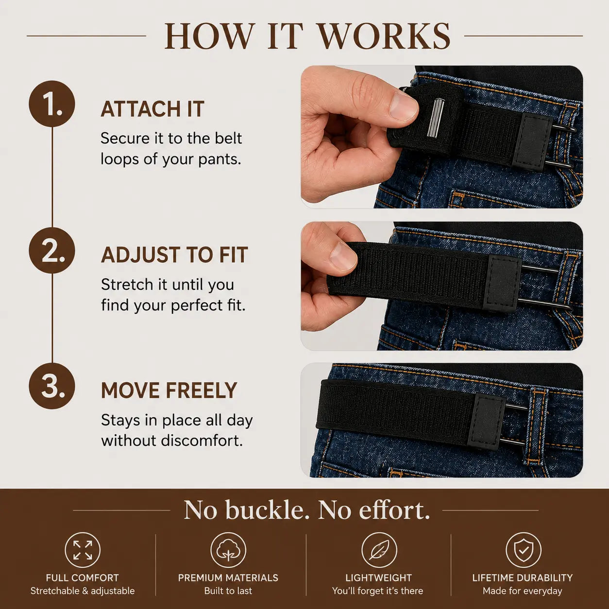 Metal Hook Elastic Belt Unisex Adjustable Buckle-Less Invisible Waist Belts
