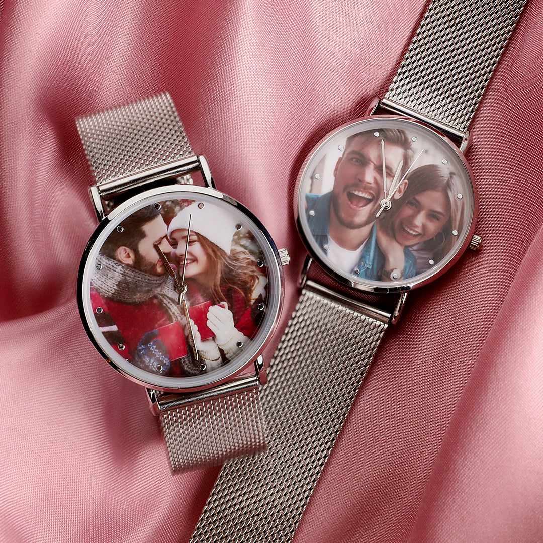 Gift for Men Anniversary Gifts Unisex Engraved Rose Gold Photo Watch - 