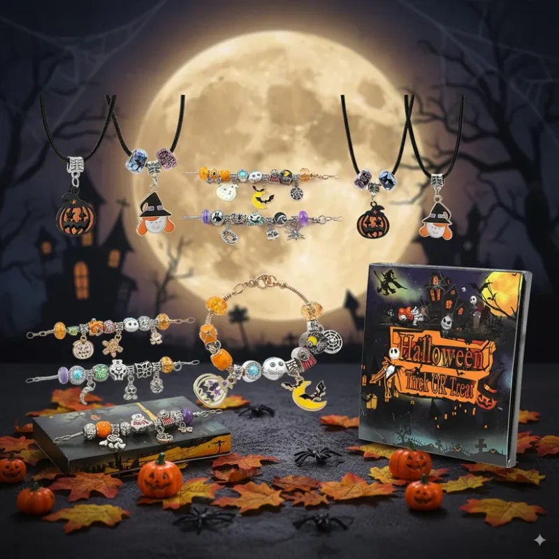 Halloween Advent Surprise Blind Box DIY Charms Beads Bracelet Charms Pendants - 