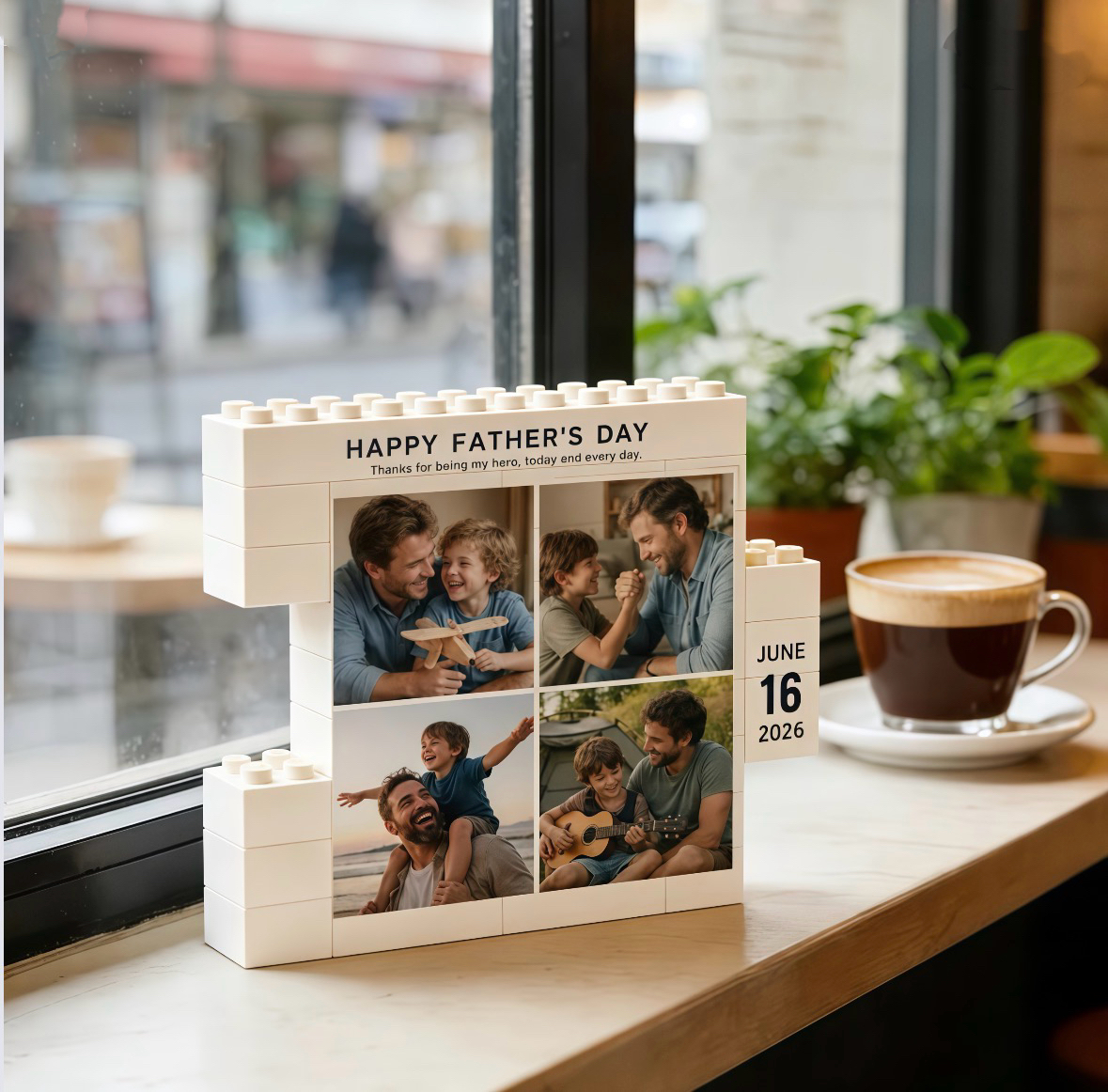 Personalized Father’s Day photo puzzle frame made of building blocks  – Custom Dad Gift with Family Memories - 