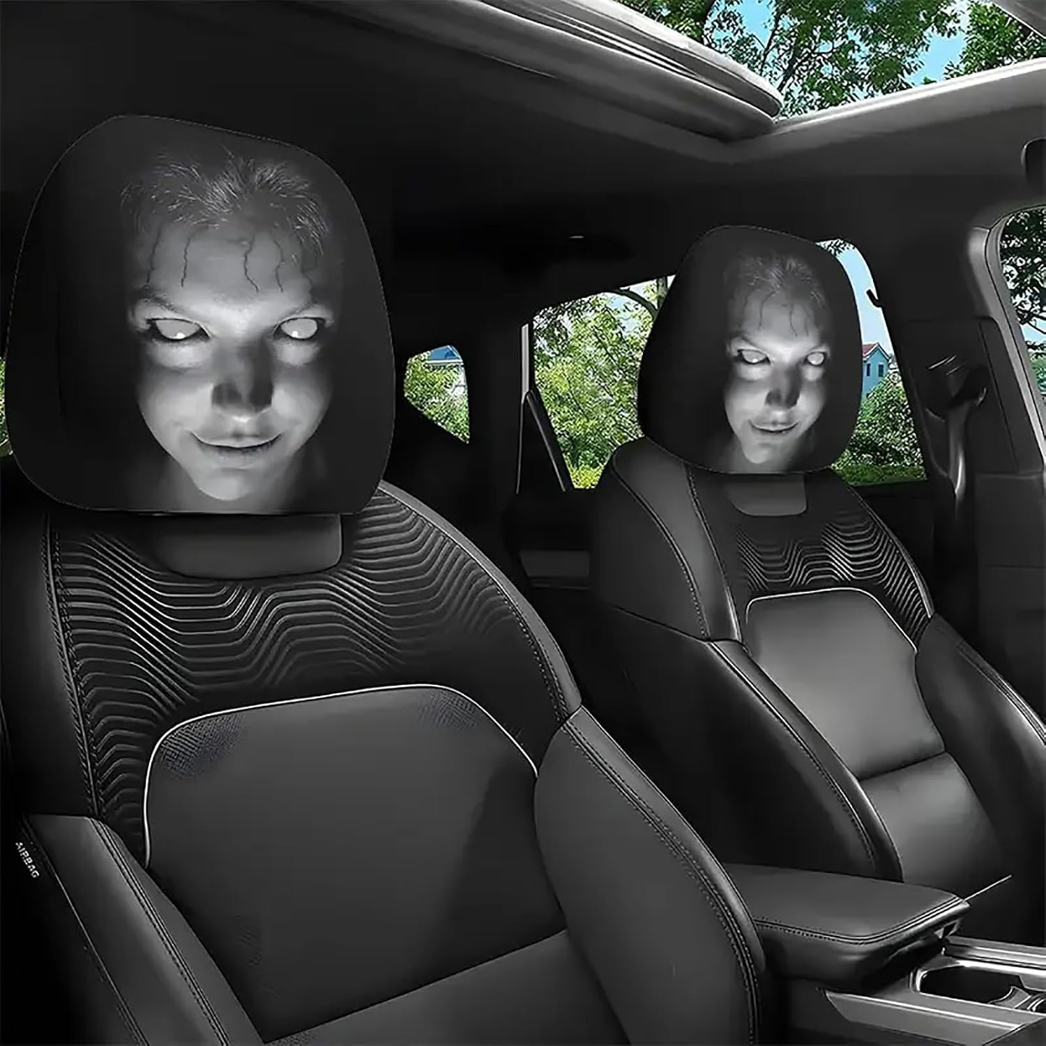 Horror Scary Face Car Headrest Covers, Universal Stretch Auto Seat Head Rest Protectors, Washable Vehicle Interior Decoration Accessories - 