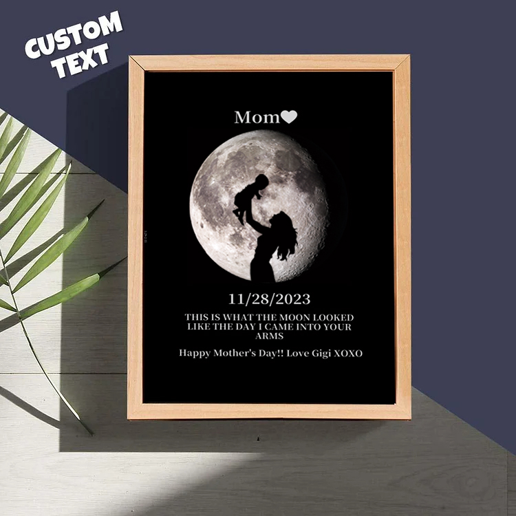 Custom Gold Foil Print Moon Phase Wooden Frame with Silhouette  Custom Mother's Day Art Frame Best Gift for Mom