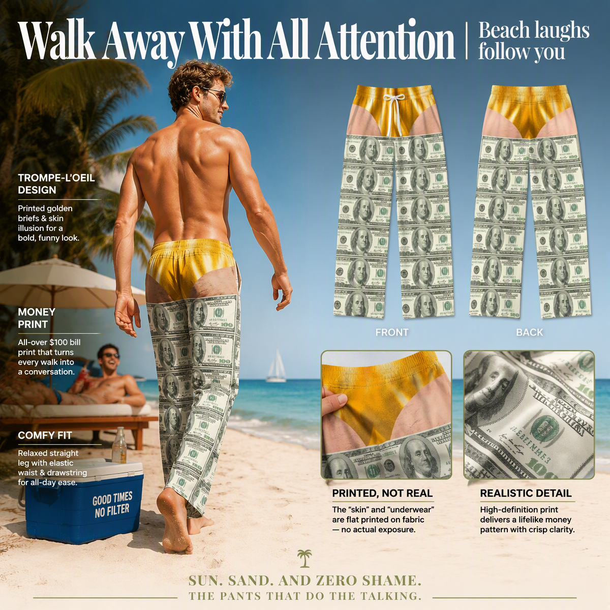 Custom Funny Illusion Pants for Men – Novelty 3D Print Long Beach Pants, Eye-Catching Summer Party Trousers