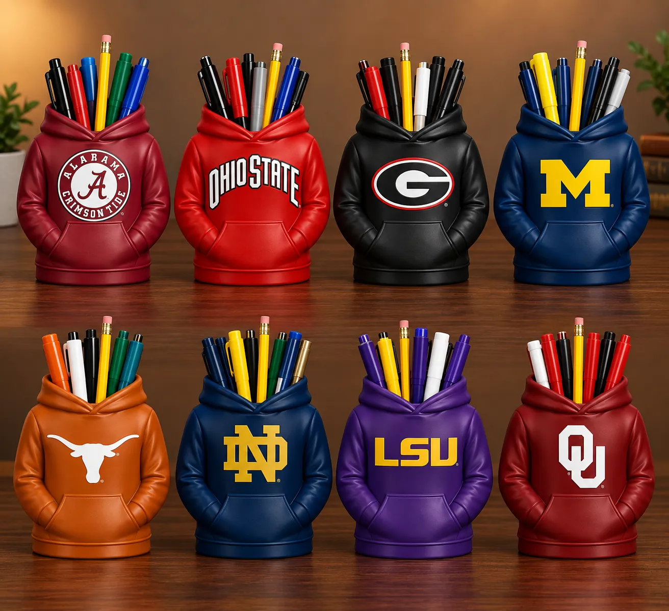 College Hoodie Desk Organizer, Pen Pencil and Utensil Holder, 3D Printed College Football Office and Kitchen Decor, Fan Gift - 