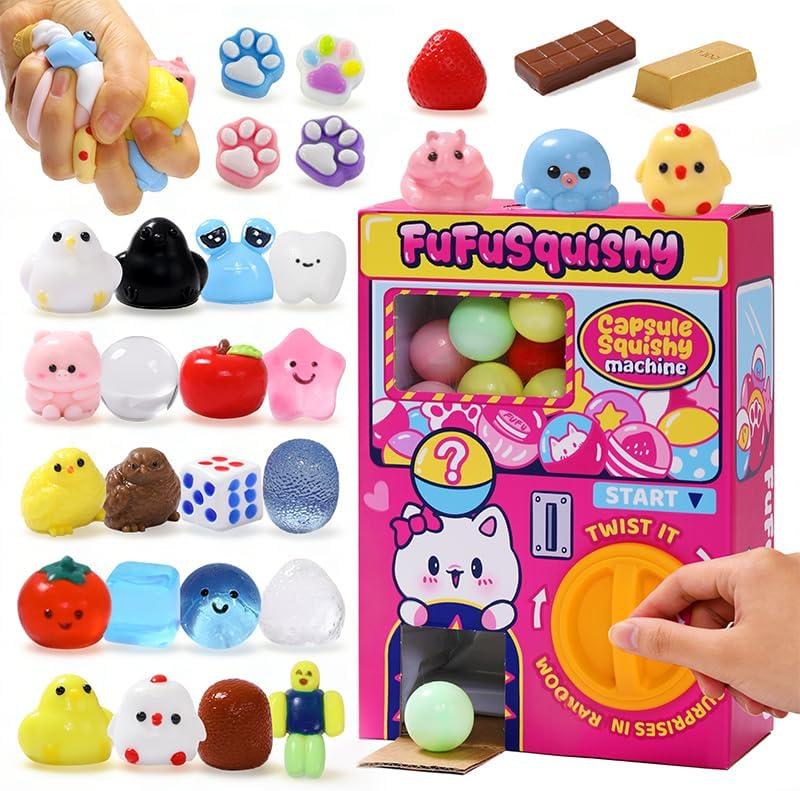 Squishy Capsule Toys for Kids, Mini Vending Machine Toy Set, Soft Stress Relief Squishies Party Favors, Classroom Rewards & Birthday Gifts - 