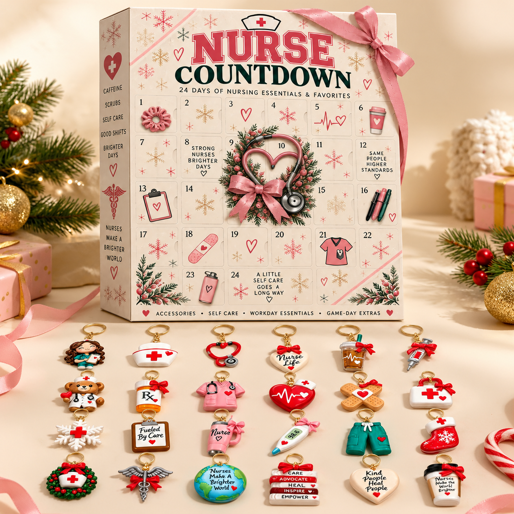 Nurse Christmas Advent Calendar with 24 Nursing-Themed Keychains – Cute Holiday Gift Set for Nurses, Nursing Students & Healthcare Professionals - 