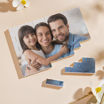 Family Gifts Personalised Building Brick Photo Block Frame - 