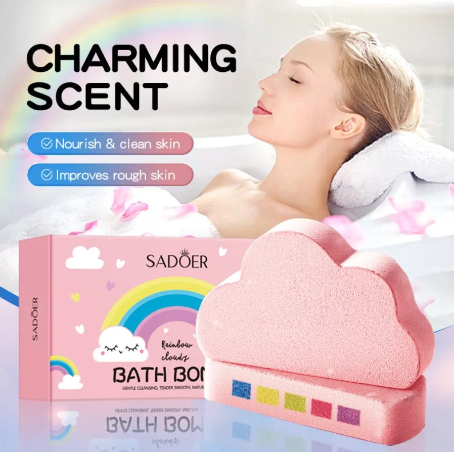 Clouds and Rainbow Bath Bombs for Kids Fizzy Bubble Bath Gentle Skin Nourishing Spa Fun for Children