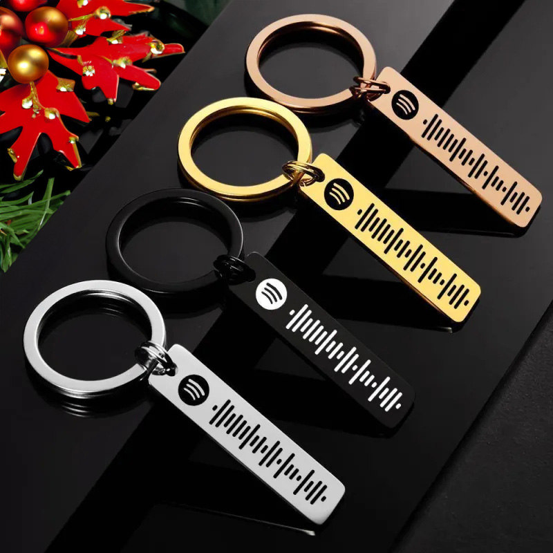 Custom Music Spotify Plaque Code Keychain Stainless Steel Silver