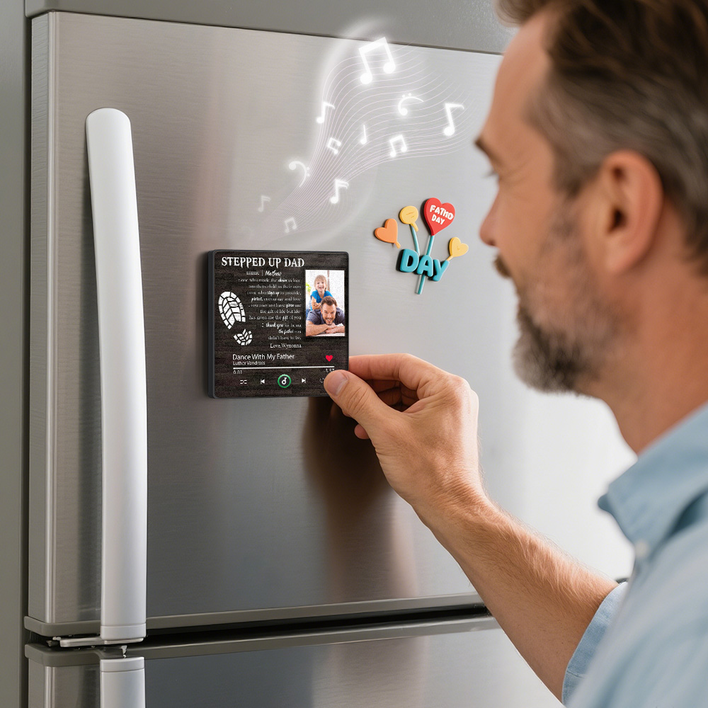 Custom Photo Stepped Up Dad Music Fridge Magnet That Can Play Songs Father's Day Gift for Father - 